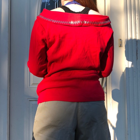 Rafaella PM cowl neck red tee with stud decoration - Picture 3 of 7